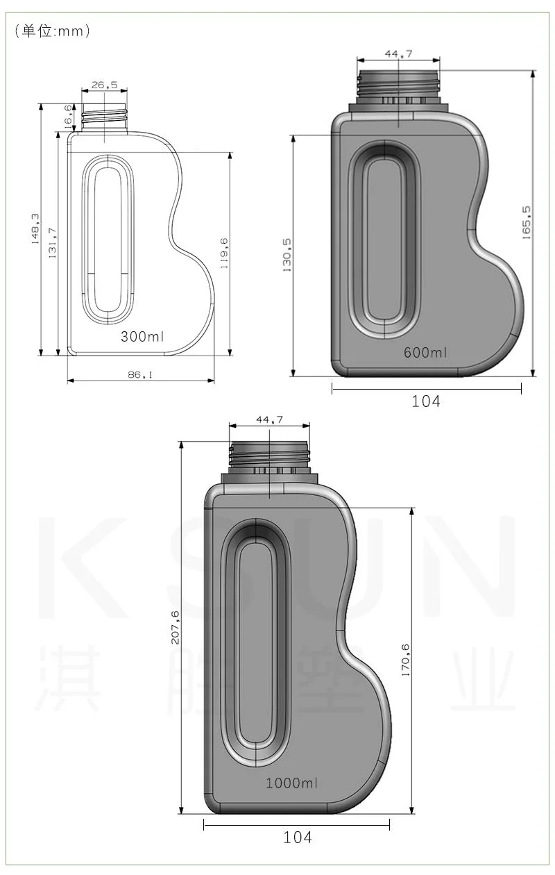 Wholesale 300ml 600ml 1000ml B Shape Empty White Square HDPE Plastic Laundry Detergent Liquid Bottle