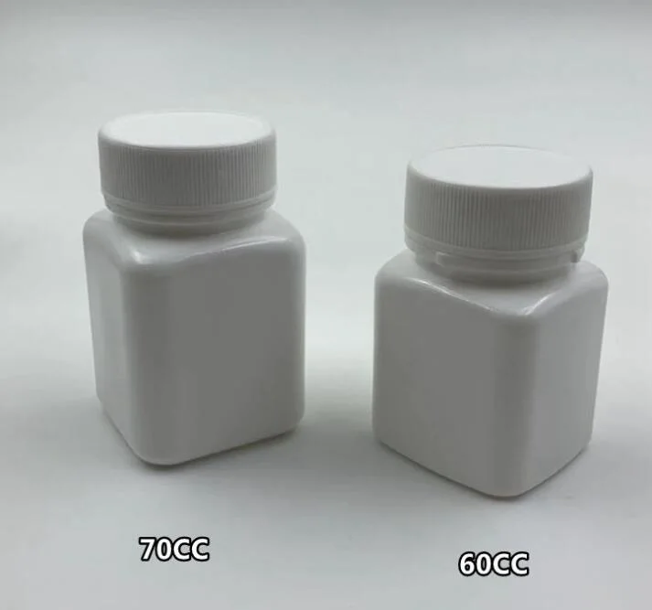 70cc HDPE White Plastic Square Bottle for Vitamins Capsule Tablet