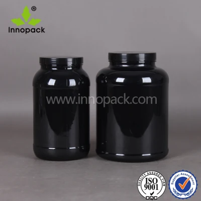 Frasco de HDPE para animais de estimação de plástico preto comestível com tampa de rosca para nutrição em pó